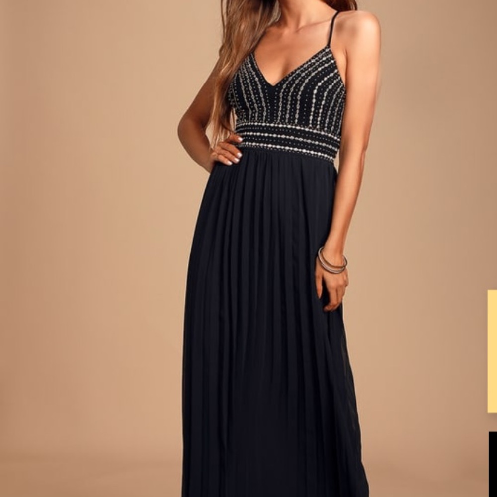Lulu’s GLAMOROUS GALA BLACK EMBROIDERED MAXI DRESS